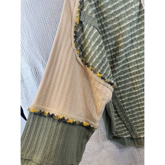 Miss Me Blouse Balloon Oversized Sweater strips Green boho grunge - Picture 4 of 12